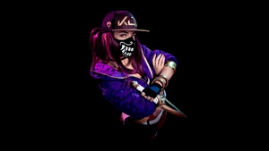 KDA Akali, AMOLED, League of Legends, Cosplay, Black background, Neon, 4K wallpaper