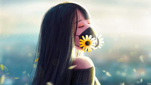 Girl, Mask, Floral, Mood, Calm, Feeling, Artwork, Girly backgrounds, 4K wallpaper