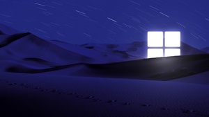 Desert, Windows logo, Night, Blue, Glowing, Star Trails, Illuminated, 4K wallpaper