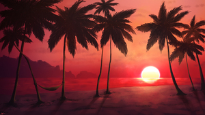 Sunset, Tropical, Trees, Silhouette, Dawn, Warm, 4K wallpaper