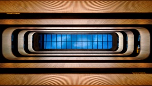 London, Atrium, Symmetrical, Looking up at Sky, Blue, Skylight, England, 4K wallpaper