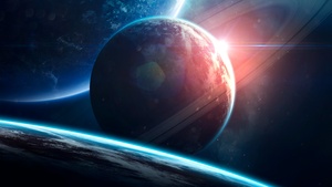 Planets, Orbital ring, Sun, Stars, Galaxy, Horizon, 4K wallpaper