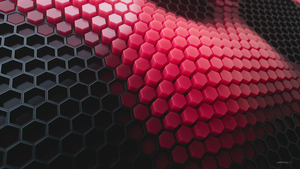 Hexagons, Patterns, Red background, Black blocks, 3D background, Geometric, Honeycomb, 4K wallpaper