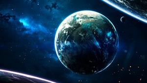 Earth, Cosmos, Stars, Blue, Planets, Purple, Galaxy, 4K wallpaper