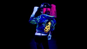 KDA Akali, Neon, AMOLED, League of Legends, Cosplay, Black background, 4K wallpaper