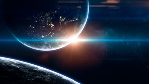 Earth, Sun, Planets, Stars, Galaxy, Blue, 4K wallpaper