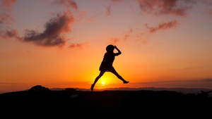 Sunrise, Silhouette, Woman, Jumping, Girl, Clouds, Happy Mood, 4K wallpaper