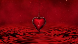 Red heart, Water, Red background, Stars, Waves, Chain, 4K wallpaper