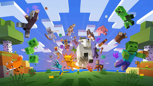 Minecraft, Game poster, Video Game, Pixel art, Alex (Minecraft), Steve (Minecraft), Wolf (Minecraft), Zombie Pigman, 4K wallpaper