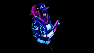KDA Akali, Neon, League of Legends, Cosplay, Black background, 4K wallpaper
