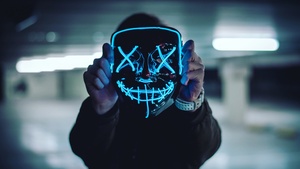Neon Mask, Blue Lights, Portrait, Anonymous, Face Mask, 4K wallpaper