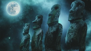 Easter Island, Full moon, Stars, Night sky, 4K wallpaper