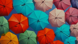 Umbrellas, Multicolor, Colorful, Vibrant, Sky view, Aesthetic, 4K wallpaper