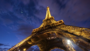 Eiffel Tower, Night lights, Paris, Lights, Sky view, Clouds, Iconic, Metal structure, France, 4K wallpaper