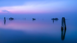 Venice, Italy, Water, Reflections, Calm, Sunset, Sea, Sky view, 4K wallpaper