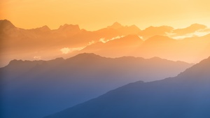 Southern Alps, New Zealand, Sunset, Clouds, Mountain View, 4K wallpaper