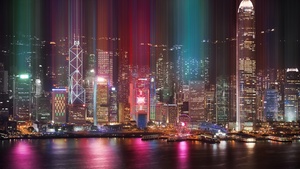 Hong Kong, Cityscape, Modern architecture, Night life, Ferris wheel, Lights, River, Reflection, 4K wallpaper