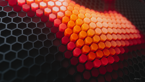 Hexagons, Patterns, Orange background, Black blocks, Geometric, 3D background, Honeycomb, 4K wallpaper