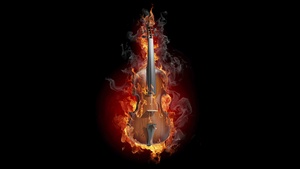 Violin, Fire, Black background, AMOLED, 4K wallpaper