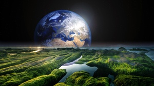 Earth, Stars, Green, Water, Sea, 4K wallpaper