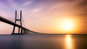 Portugal, Sunrise, Water, Dawn, Modern architecture, 4K wallpaper