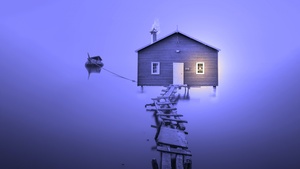 Boathouse, Wooden pier, Violet, 4K wallpaper