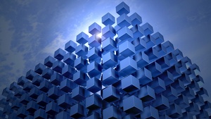 3D cubes, Modern architecture, CGI, Blue, 4K wallpaper