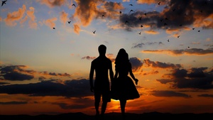 Evening, Couple, Silhouette, Sunset, Together, Dawn, Clouds, 4K wallpaper
