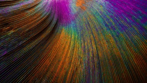 Peacock feather, Curved lines, Colorful, Particles, 4K wallpaper
