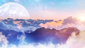 Above clouds, Moon, Planet, Mountains, Clouds, Sunny day, 4K wallpaper