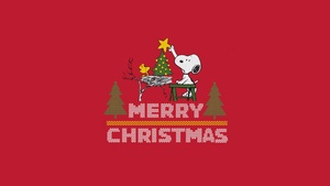 Snoopy, Merry Christmas, Red background, Christmas decoration, Woodstock, December, 4K wallpaper