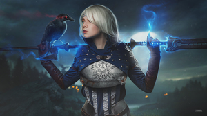 Dragon Age, Cosplay, Crow, Hawke, Magical, Blue, Fantasy girl, 4K wallpaper