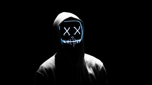 LED mask, AMOLED, Anonymous, Black background, Hoodie, 4K wallpaper