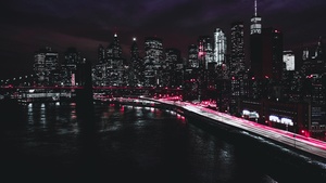 New York City, Manhattan, Traffic lights, Light trails, Night, Cityscape, City lights, Dark, 4K wallpaper