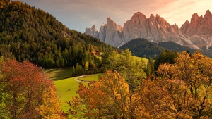 Valley of Funes, Mountains, Countryside, Landscape, High mountains, Summer, Forest, Trees, Greenery, Italy, 4K wallpaper