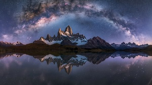 Patagonia, Bliss, Majestic, Landscape, Norway, Night, Milky Way arch, Panorama, 4K wallpaper