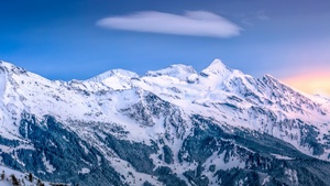Mountains, Winter, Mountain range, Glacier, Sunrise, Ice, Peak, Switzerland, 4K wallpaper