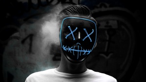 Man, LED mask, Smoke, Dark, Anonymous, 4K wallpaper