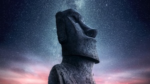 Moai statue, Easter Island, Ancient architecture, Starry sky, Sunset, Dawn, World Heritage Site, 4K wallpaper