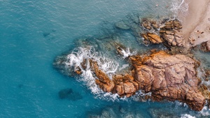 Seashore, Rock formation, Beach, Rocks, Aerial view, 4K wallpaper