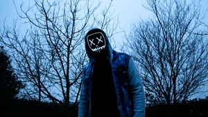 LED mask, Dope, Evening, Anonymous, Hoodie, Man, 4K wallpaper