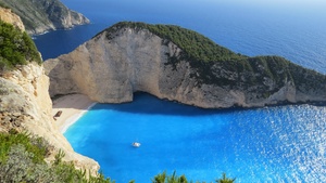 Island, Greece, Cliff, Coast, 4K wallpaper