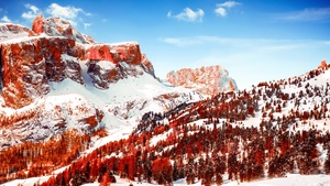 Winter, Dolomites, Mountain range, Sunny day, Snow covered, Mountains, Italy, 4K wallpaper