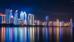 China, Night, Cityscape, City lights, Reflections, 4K wallpaper
