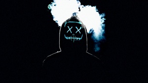 Man, LED mask, AMOLED, Smoke, Black background, Anonymous, 4K wallpaper
