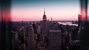 Empire State Building, New York City, Cityscape, Sunset, City lights, Urban, Skyline, 4K wallpaper