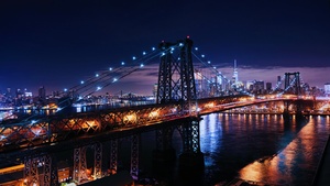 Williamsburg Bridge, New York City, Suspension bridge, City lights, Night, Cityscape, USA, 4K wallpaper