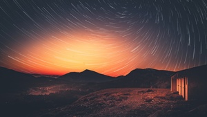 Sunset, Star trail, Dawn, Landscape, Dusk, Golden hour, 4K wallpaper
