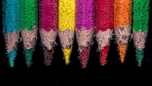 Pencils, Bubbles, Colorful, Underwater, Color pencils, 4K wallpaper