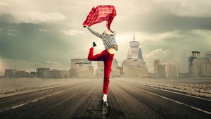 Girl, Dancing, Happiness, Tarmac, Joy, Mood, Red, 4K wallpaper
